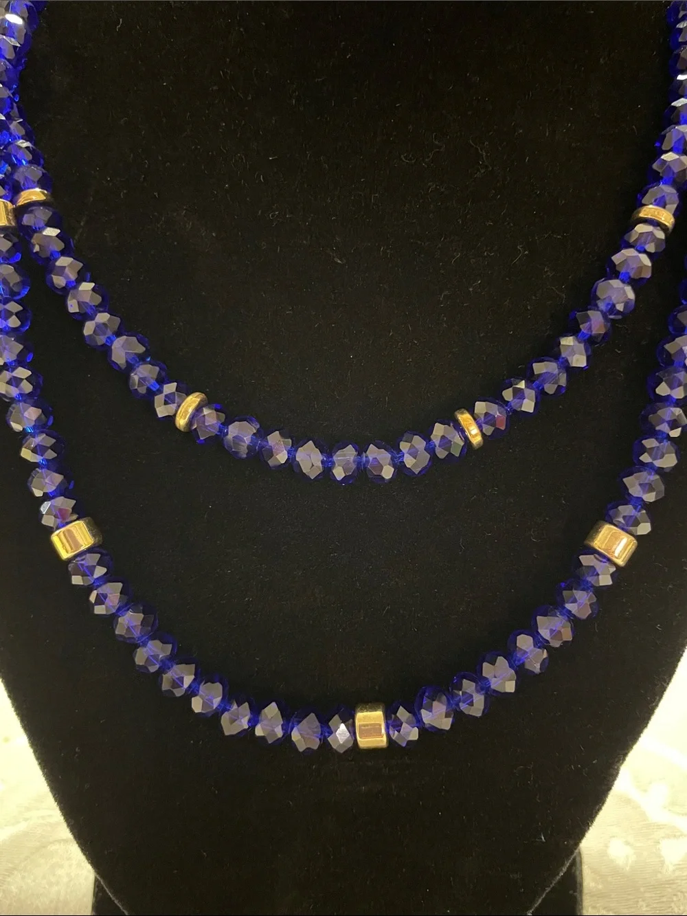 18” & 16”Dual Strand Indigo (Blue Lapis) beads with goldtone accents